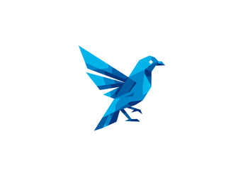 Geometric Blue Bird in Flight with Angular Design
