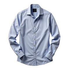 Casual blue long-sleeve shirt, lightweight fabric with button-down collar, perfect for relaxed or smart-casual occasions. Isolated on white background or PNG