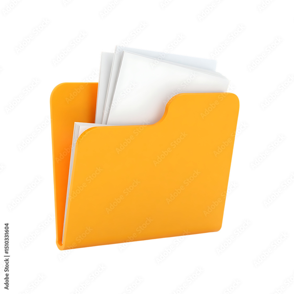 Poster orange folder with papers isolated on transparent background close up