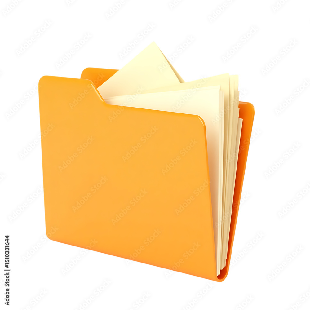 Poster orange folder with documents isolated on transparent background