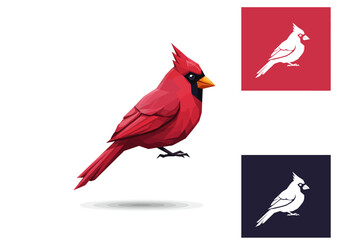 Geometric Red Cardinal Bird with Crest and Two Cardinal Silhouettes