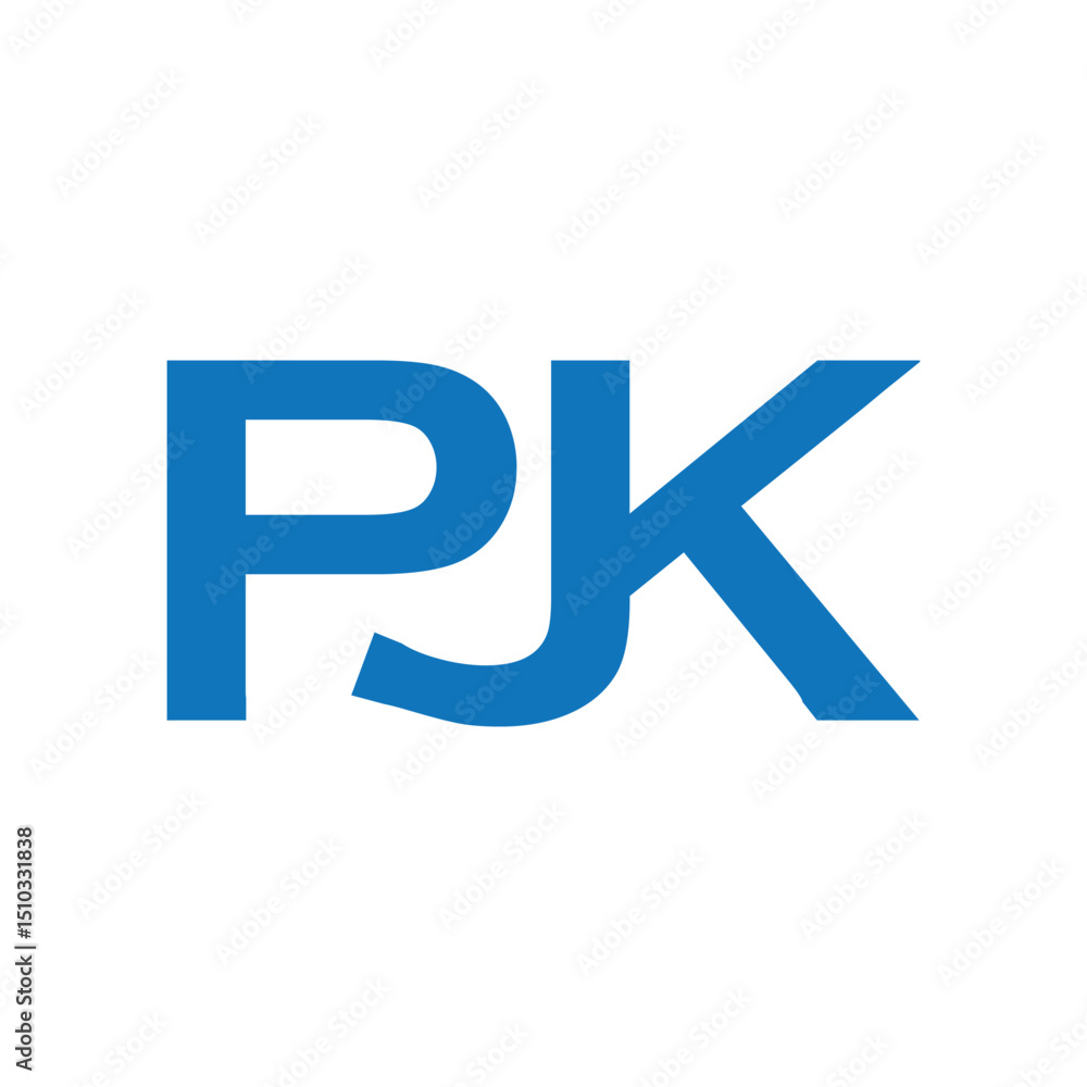 Poster the image shows a flat monogram logo design of an initial letter pjk in blue color that looks clean 