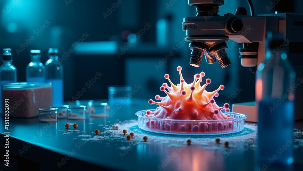 Aufkleber microscopic view of a virus in a lab setting, highlighting scientific research and investigation