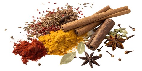 Exploration of vibrant spices arranged artistically in a culinary display to inspire flavor and creativity in cooking Generative AI Various spices © Anelya