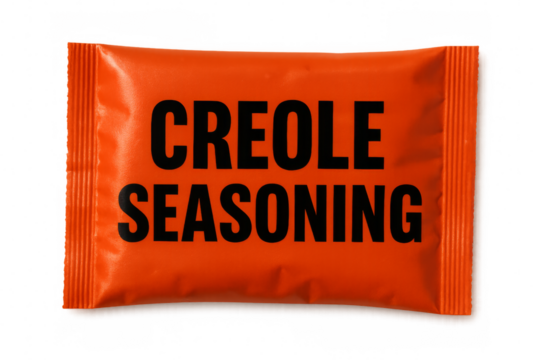 Orange packet of creole seasoning on transparent background