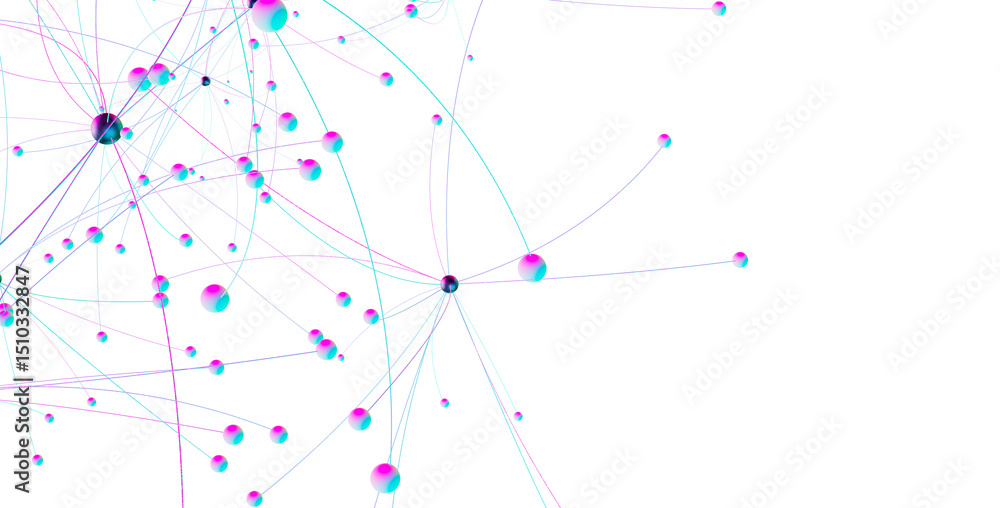 Aufkleber Multi color connected lines and dots network 3d illustration