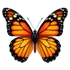 Fototapeta premium Vibrant butterfly resting, colorful orange and black wings spread wide, perfect for themes of nature and transformation. Isolated on white background or PNG