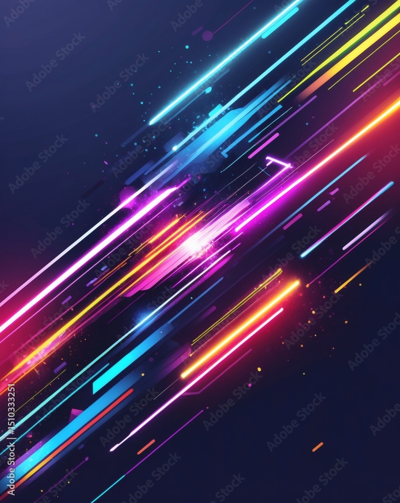 Aufkleber an abstract display of neon-colored, futuristic light trails against a dark backdrop. the vibrant hu