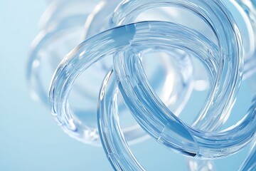 Abstract swirling blue glass transparent rings