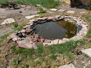A DIY Wildlife garden pond that has been created with items already around
