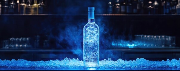 Frosted Vodka Bottle on Bar Counter