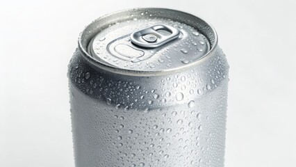 Chilled soda can covered in condensation, reflecting freshness and thirst-quenching appeal.