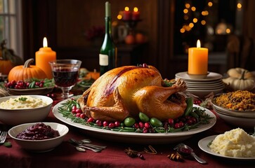 Thanksgiving Feast Photo: Realistic Roasted Turkey & Sides