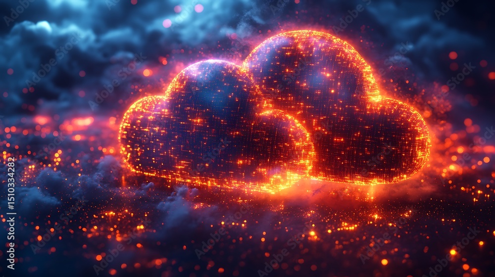 Poster glowing cloud computing concept abstract illustration showing the cloud services and high resolution
