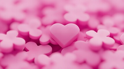 Obraz premium Pink Heart Among Flowers 3D Render Abstract Background