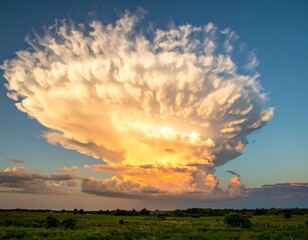Massive Thunderstorm Cloud in Sunset Sky