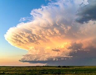 Massive Thunderstorm Cloud in Sunset Sky