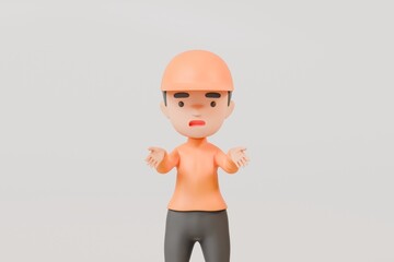 3d a man delivery guy in orange uniform stands half person icon. Minimal Cartoon character. Online delivery concept. Delivery guy or Delivery courier man isolated on white background. 3d render.