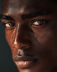 Fototapeta premium Extreme close-up of eyebrows on dark-skinned man, sharp detail and natural shape.