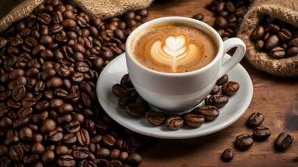 cup of coffee with beans, ai generated