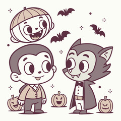 Chibi Halloween Celebration Characters t shirt Design for Kids and Family Cute Style