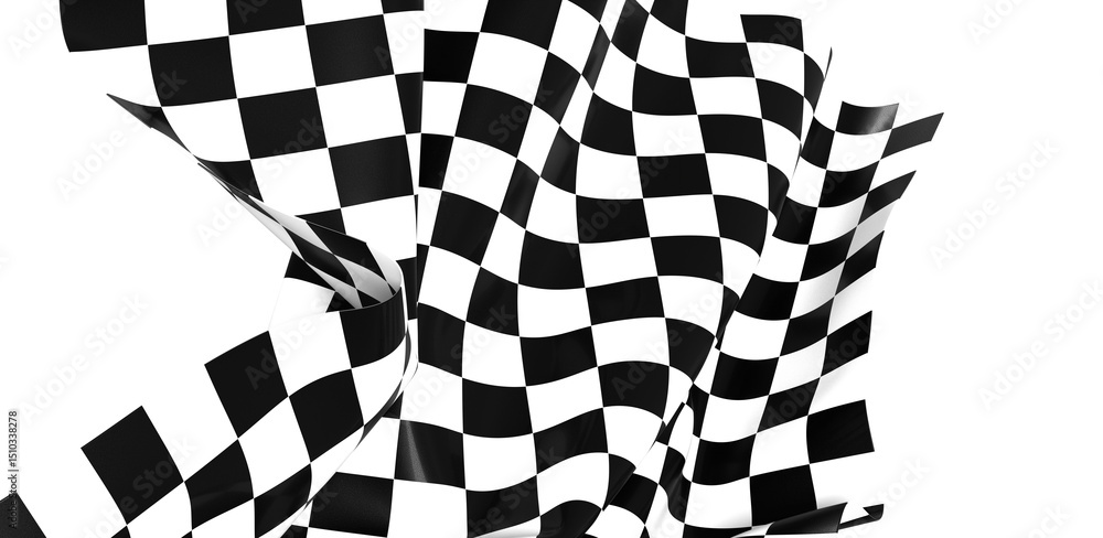 Poster the checkered flag waves in the wind signifying the finish line