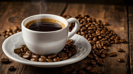 cup of coffee with beans, ai generated