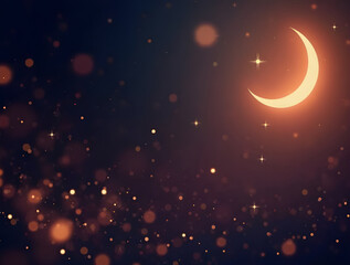 Bright Festive Eid Background with Crescent Moon, Stars, and Golden Islamic Patterns &ndash; Vector Illustration