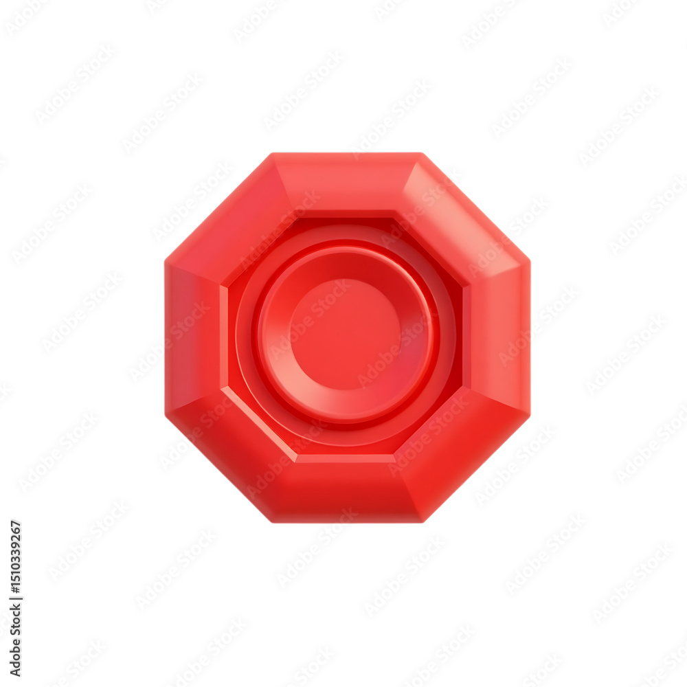 Poster red octagon button isolated on transparent background, 3d render