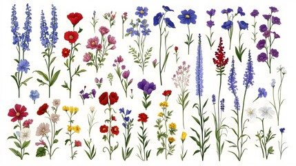 Vibrant Wildflower Collection Botanical Illustrations