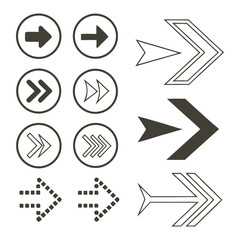 Set of Right Arrow Icons with Different Styles and Variations