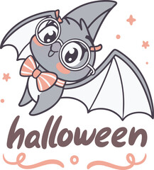 Cute Cartoon Bat with Bowtie Halloween t shirt Design Ideas for Spooky Season