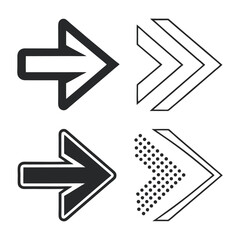 Four Arrow Icon Variations Pointing Right in Black and White