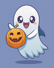 Cute Ghost Holding Pumpkin Halloween t shirt Design for Kids and Adults Fashion