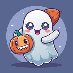 Cute Ghost Holding Pumpkin Halloween t shirt Design for Kids and Adults Party