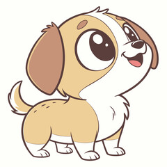 Adorable cartoon dog with big eyes looking up, isolated on white