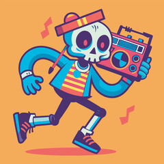Dancing Skeleton with Boombox Halloween t shirt Design Spooky Season Celebrations