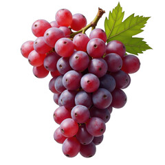 Fototapeta premium Bunch of fresh purple grapes, vibrant fruit with green leaves, perfect for healthy snacking or adding to desserts. Isolated on white background or PNG