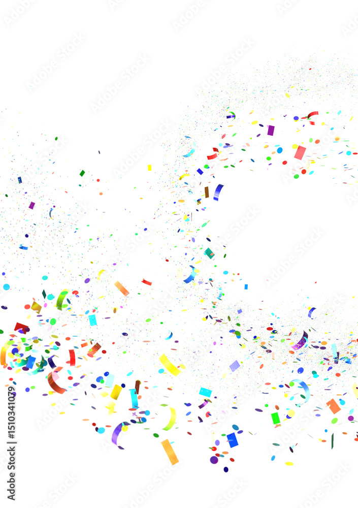 Poster Multicolor confetti abstract background with a lot of falling pieces, isolated on a white background. Festive decorative tinsel element for design