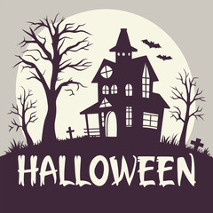 Spooky Halloween House Under the Moonlight Silhouette Vector Graphic for t shirt Design