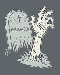 Creepy Halloween t shirt Design Featuring Zombie Hand Emerging From Grave At Night