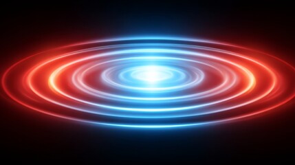 Abstract Circular Sound Pulses Radiating in Blue and Red Hues on a Black Background