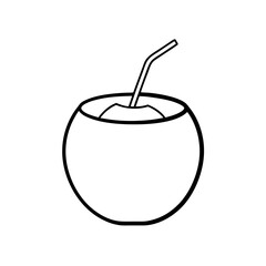 Vintage Style Coconut Drink Vector Sketch Monochrome