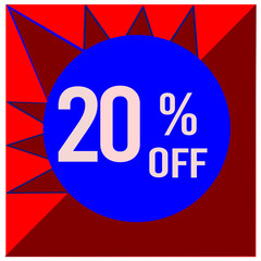 20 PERCENT DISCOUNT BANNER IN EYE-CATCHING BLUE AND RED SHADES