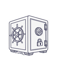 Secure Safety Deposit Box  Illustration of a Strongbox with Wheel and Combination Lock