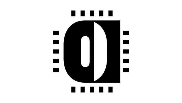 Quantum computer symbol, black isolated silhouette