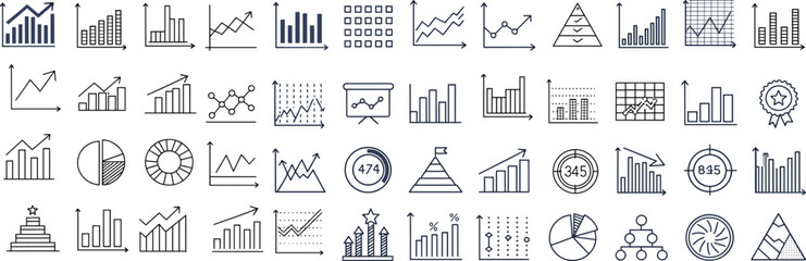 Business Data Analytics and Infographic Icon Set for Charts, Reports, Dashboards, Graphs, Marketing Strategy, Finance, Metrics, and Insights flat vector illustration
