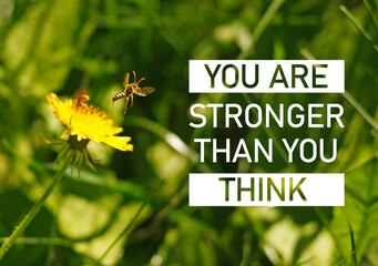 You Are Stronger Than You Think. Inspirational motivating quote is shown using the text