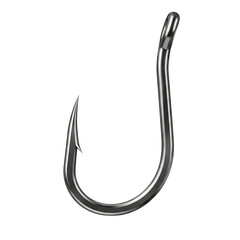 A sharp metal fishing hook isolated on a transparent background, perfect for fishing equipment branding, outdoor gear designs, and sport angling visuals