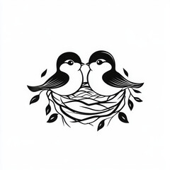 A loving pair of birds in a nest, a charming illustration of affection and togetherness.